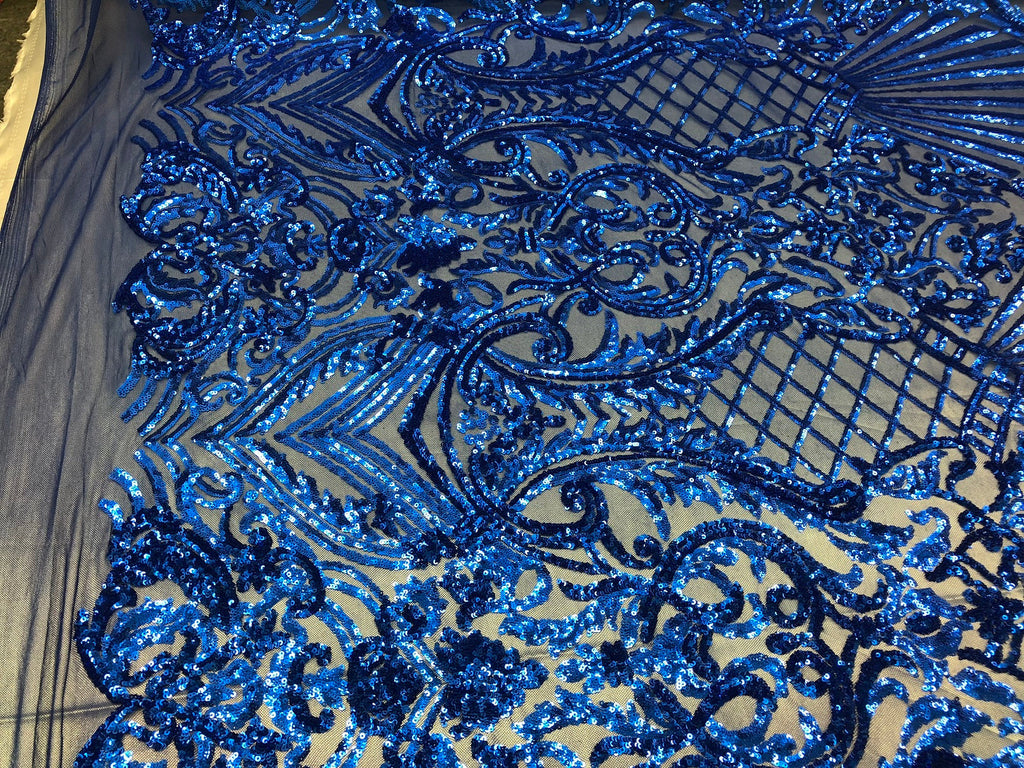4 Way Stretch Damask Pattern Sequins Fabric Royal Fancy Embroidered Mesh Design Fashion By The Yard