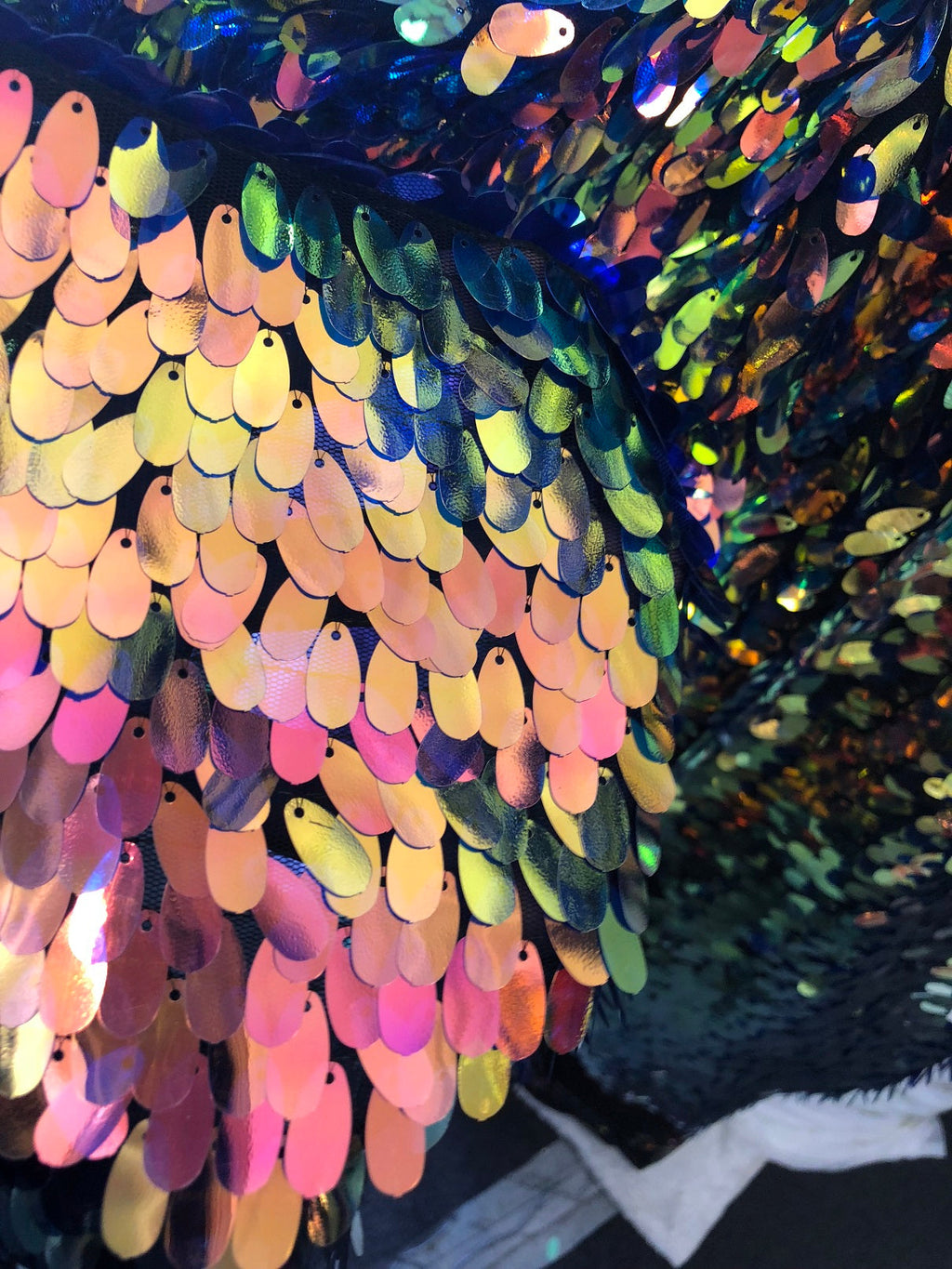 Iridescent Oval Tear Drop Sequins Fabric Irisdescent Rainbow Mermaid Shiny Fabric By The Yard