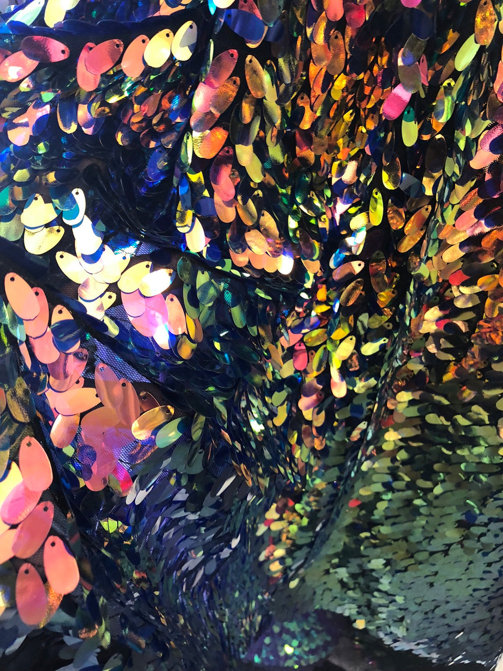 Iridescent Oval Tear Drop Sequins Fabric Irisdescent Rainbow Mermaid Shiny Fabric By The Yard