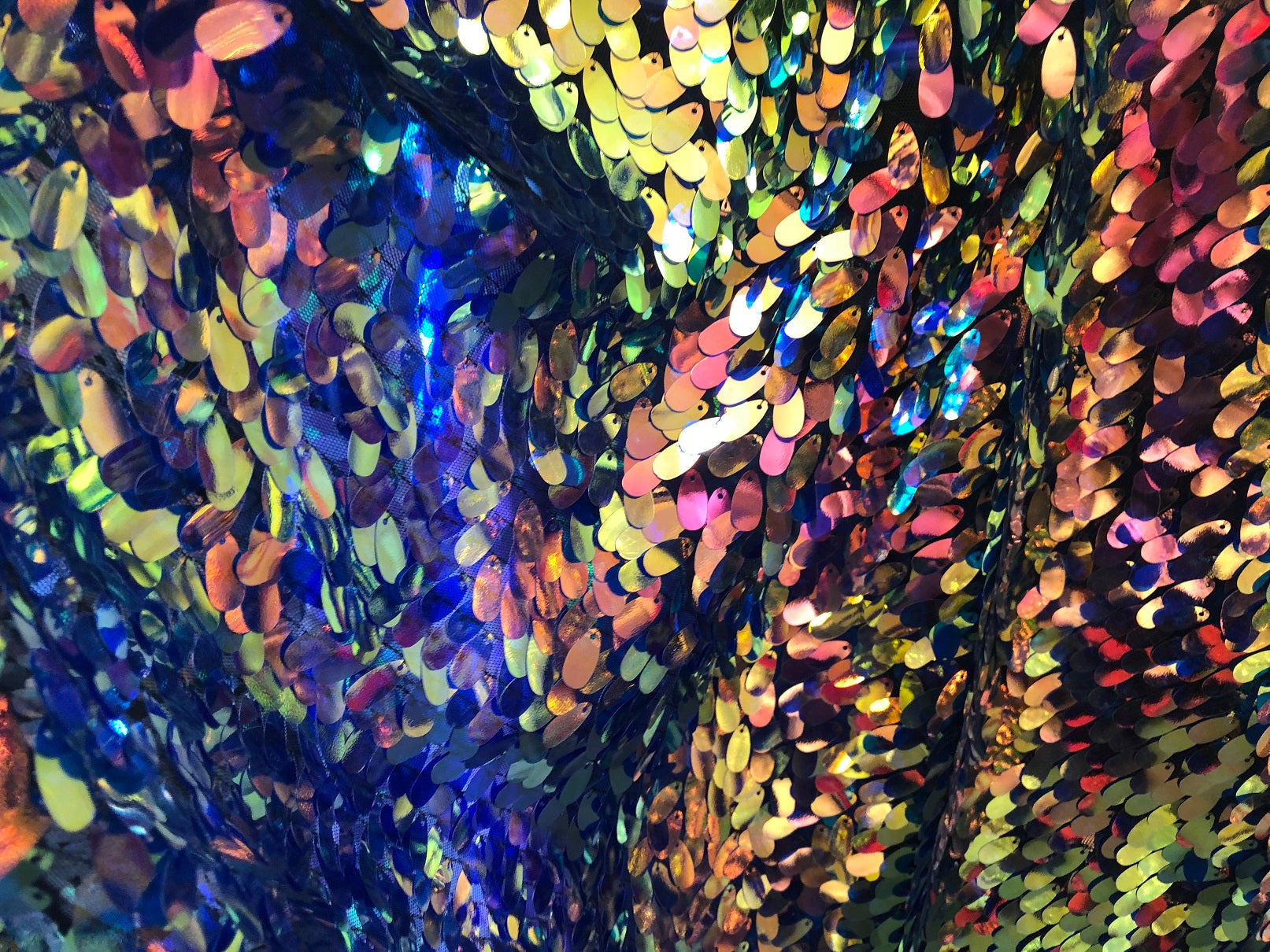 Iridescent Oval Tear Drop Sequins Fabric Irisdescent Rainbow Mermaid Shiny Fabric By The Yard
