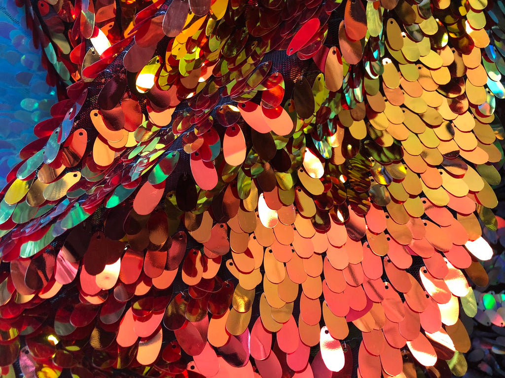 Iridescent Oval Tear Drop Sequins Fabric Irisdescent Orange Mermaid Shiny Fabric By The Yard
