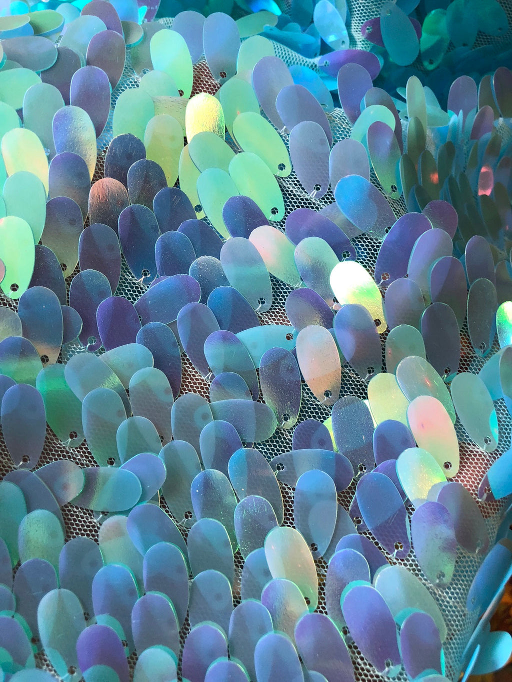 Iridescent Oval Tear Drop Sequins Fabric Irisdescent Baby Blue Mermaid Shiny Fabrics By The Yard