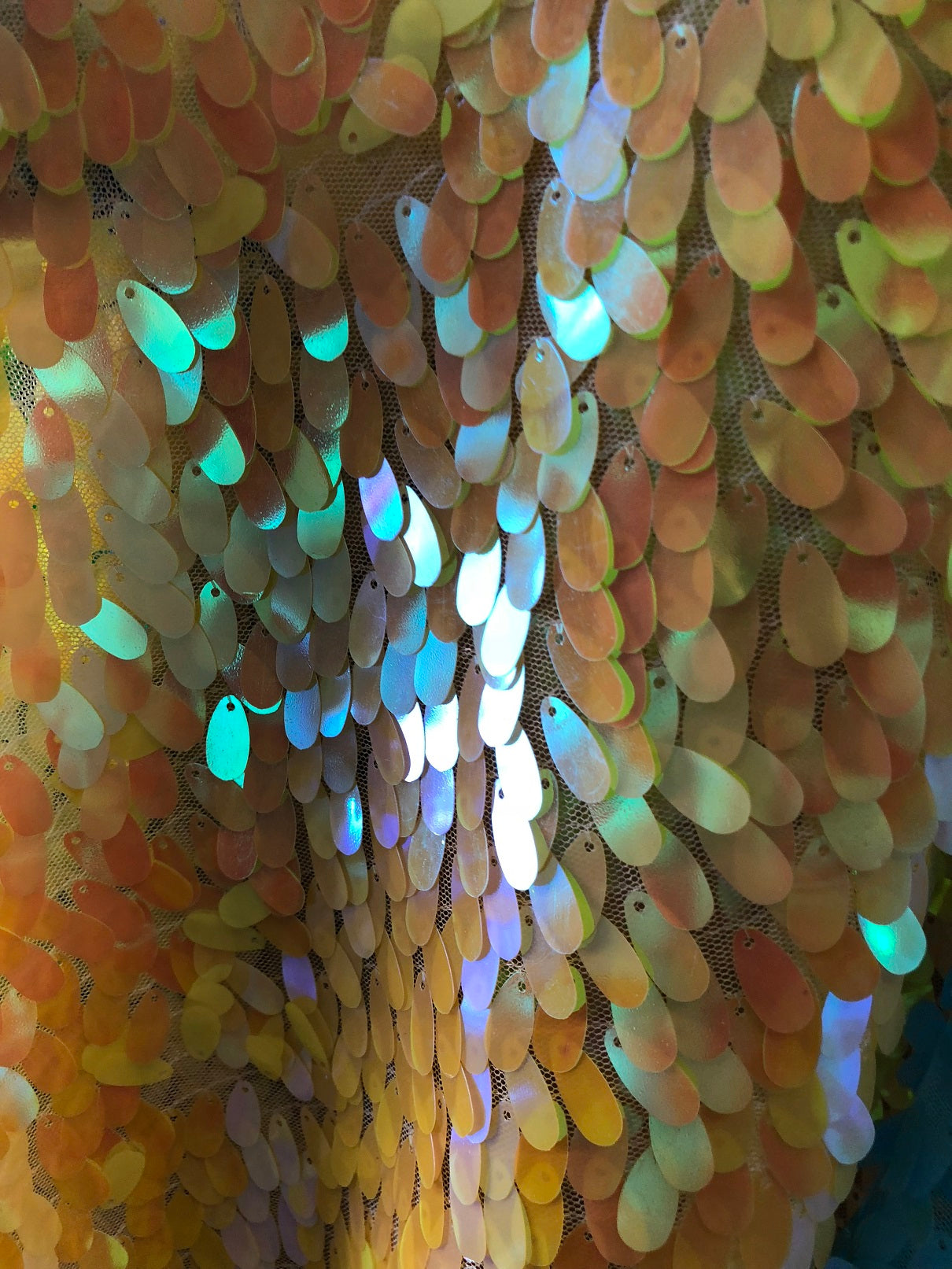 Iridescent Oval Tear Drop Sequins Fabric Irisdescent Yellow Mermaid Shiny Fabric By The Yard