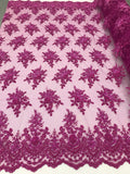 Magenta Hand Beaded Embroidered Floral Fabric Lace Bridal Wedding Designs By The Yard