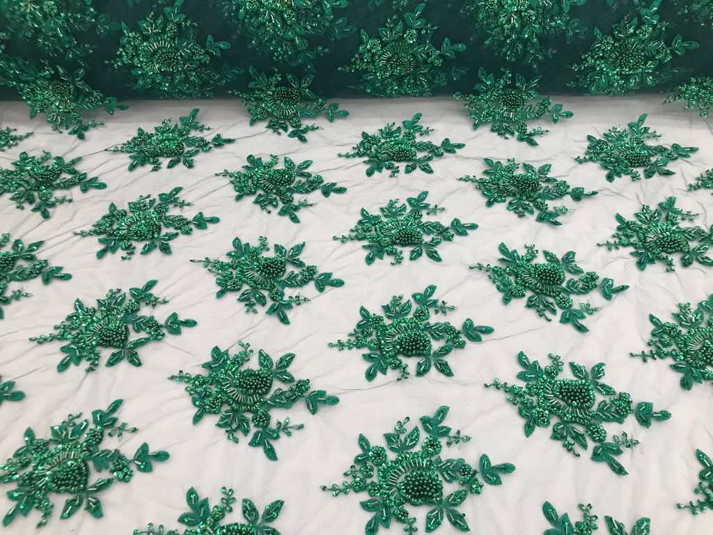 Jade Green Hand Beaded Embroidered Floral Fabric Lace Bridal Wedding Designs By The Yard