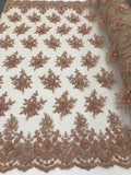 Rose Gold Hand Beaded Embroidered Floral Fabric Lace Bridal Wedding Designs By The Yard