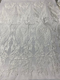 Lace Fabric - Ivory  - Fancy Damask Pattern Sequins Design Fashion Fabric