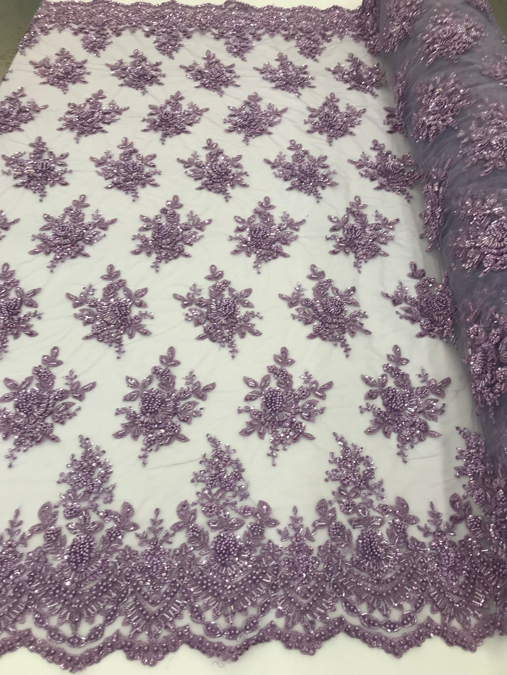 Lilac Hand Beaded Embroidered Floral Fabric Lace Bridal Wedding Designs By The Yard