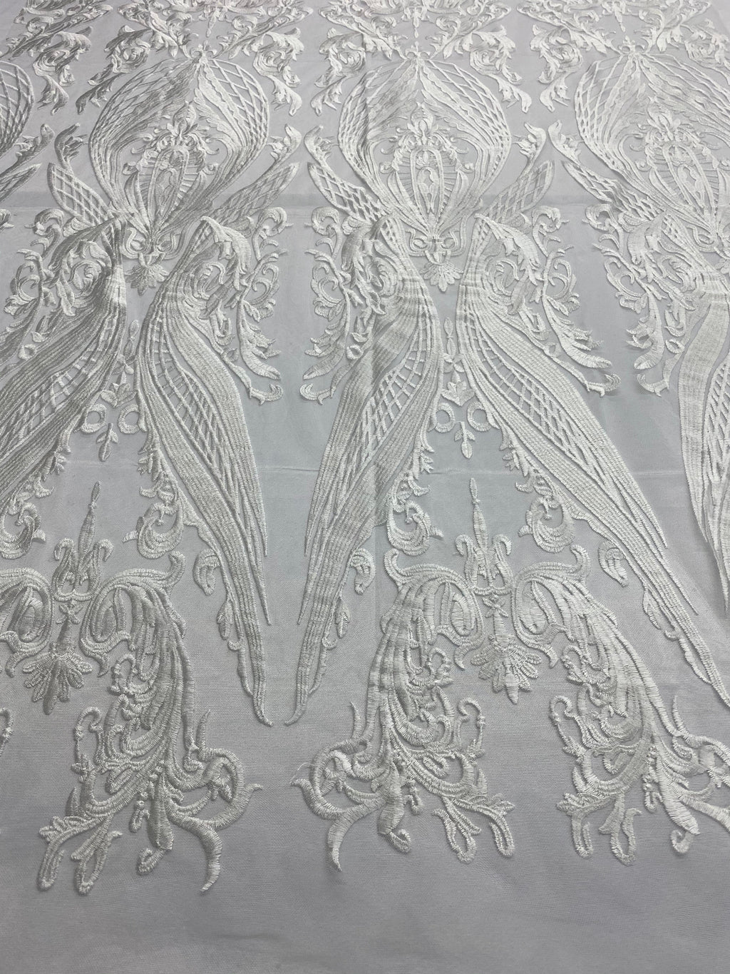 Lace Fabric - Ivory  - Fancy Damask Pattern Sequins Design Fashion Fabric