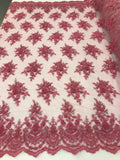 Gum Pink Beaded Embroidered Floral Fabric Lace Bridal Wedding Designs By The Yard