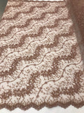 Mauve - Beaded Embroidery Wavy Flower Pattern Fabric Lace Elegant Dress Fabric By The Yard