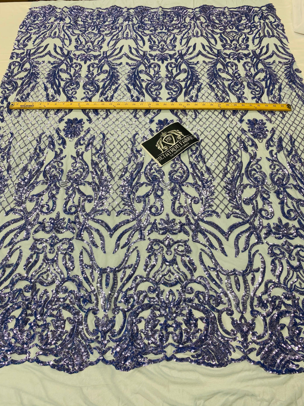 4 Way Stretch Fabric - Blue - Sequins Design on Spandex Mesh Fashion Fabric