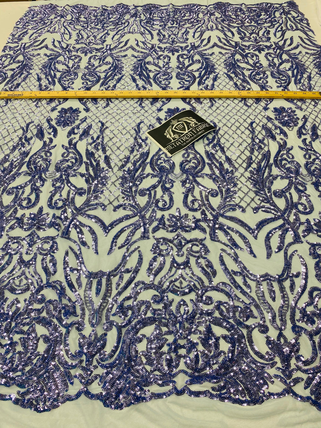 4 Way Stretch Fabric - Blue - Sequins Design on Spandex Mesh Fashion Fabric