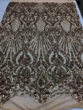 Iridescent - Champagne - 4 Way Stretch Sequins Damask Pattern Fabric  - Sold By The Yard