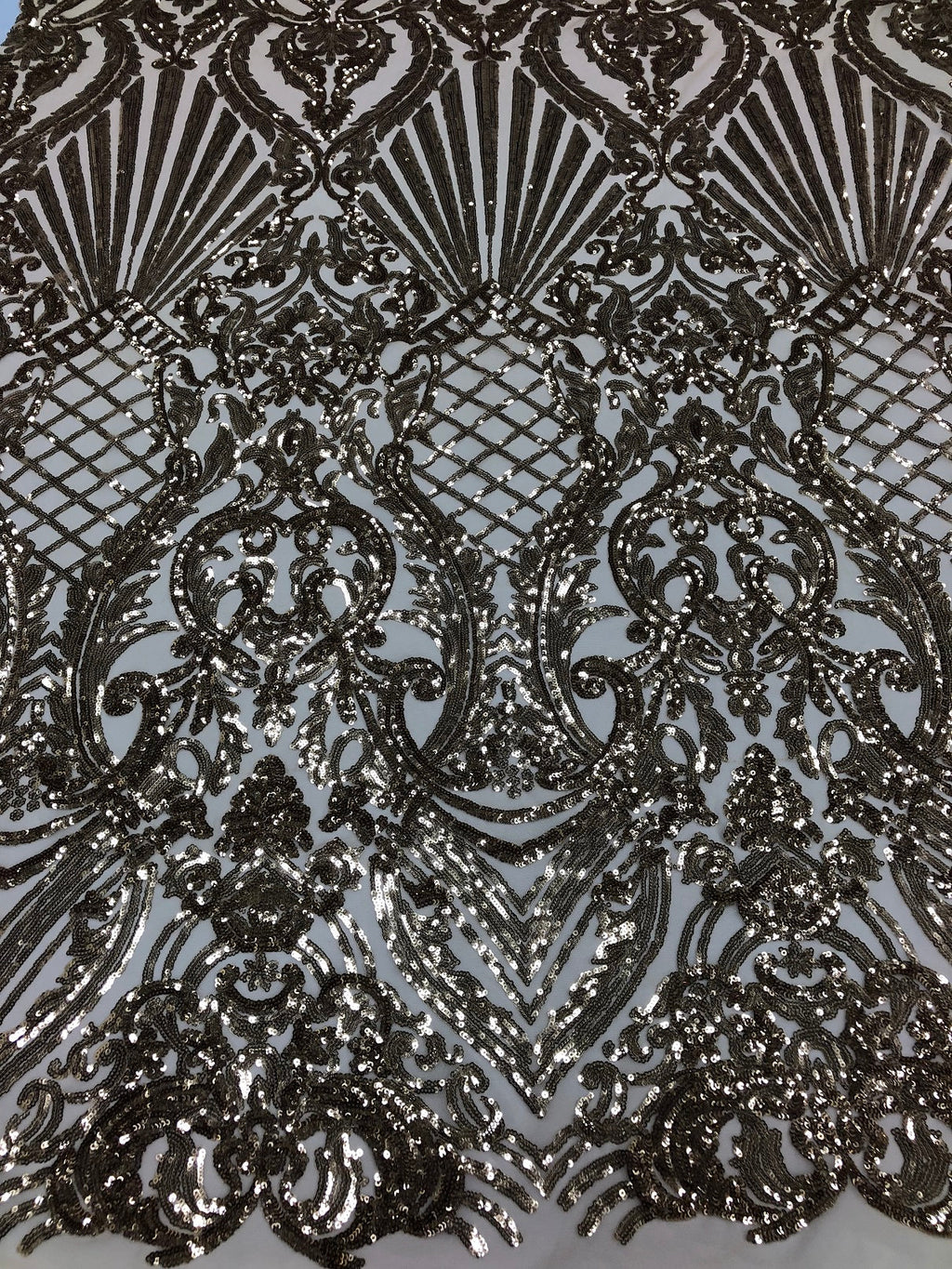 Iridescent - Champagne - 4 Way Stretch Sequins Damask Pattern Fabric  - Sold By The Yard