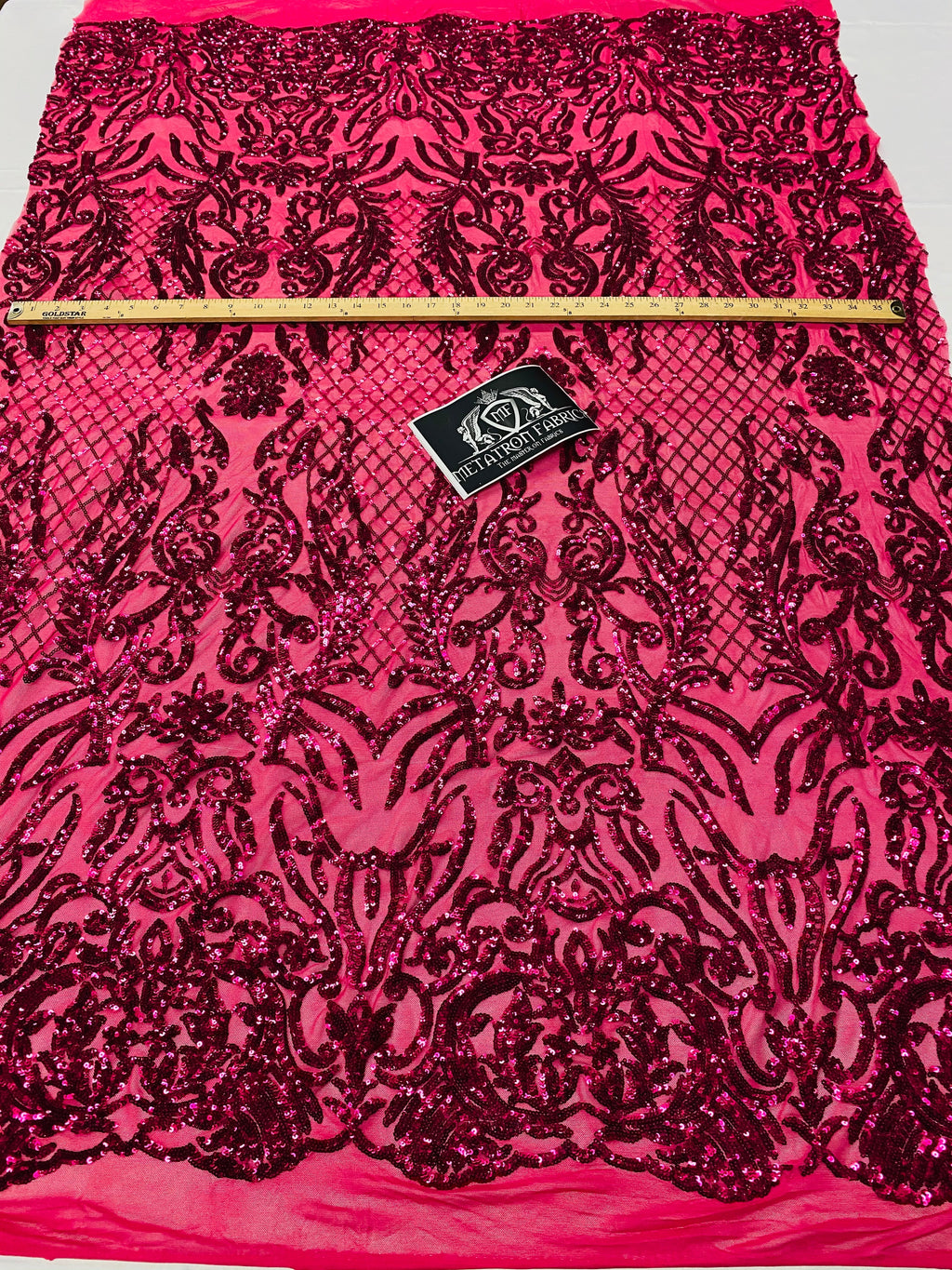 4 Way Stretch Fabric - Fuschia - Sequins Design on Spandex Mesh Fashion Fabric
