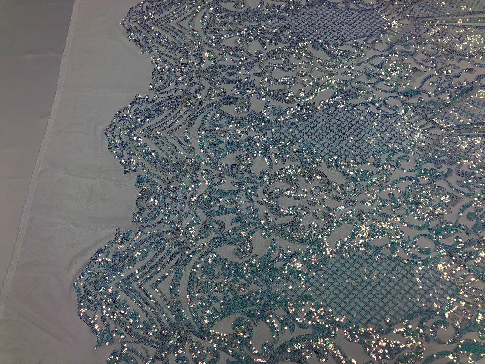 Iridescent - Baby Blue - 4 Way Stretch Sequins Design Pattern Fabric  - Sold By The Yard