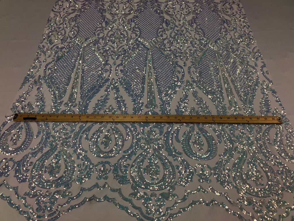 Iridescent - Baby Blue - 4 Way Stretch Sequins Design Pattern Fabric  - Sold By The Yard