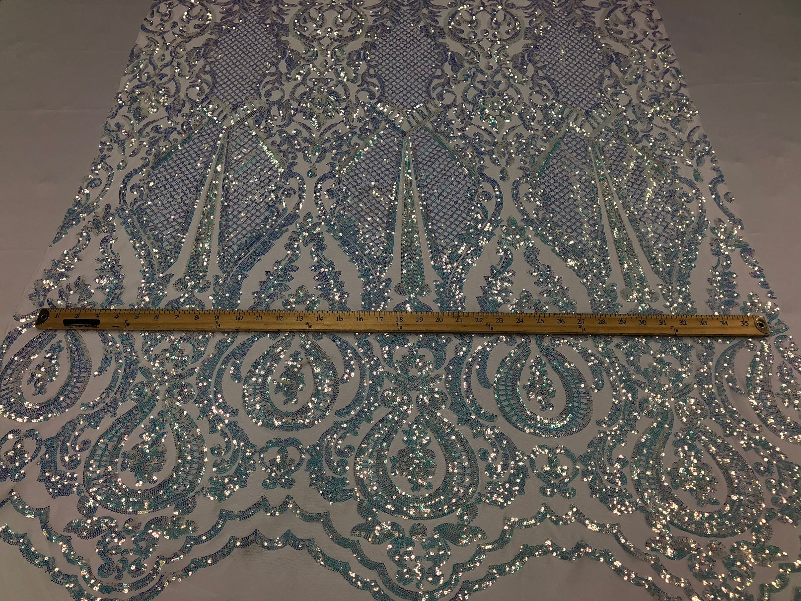 Iridescent - Baby Blue - 4 Way Stretch Sequins Design Pattern Fabric  - Sold By The Yard