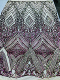 Iridescent - Fuschia/Gold - 4 Way Stretch Sequins Pattern Fabric on Mesh - Sold By The Yard