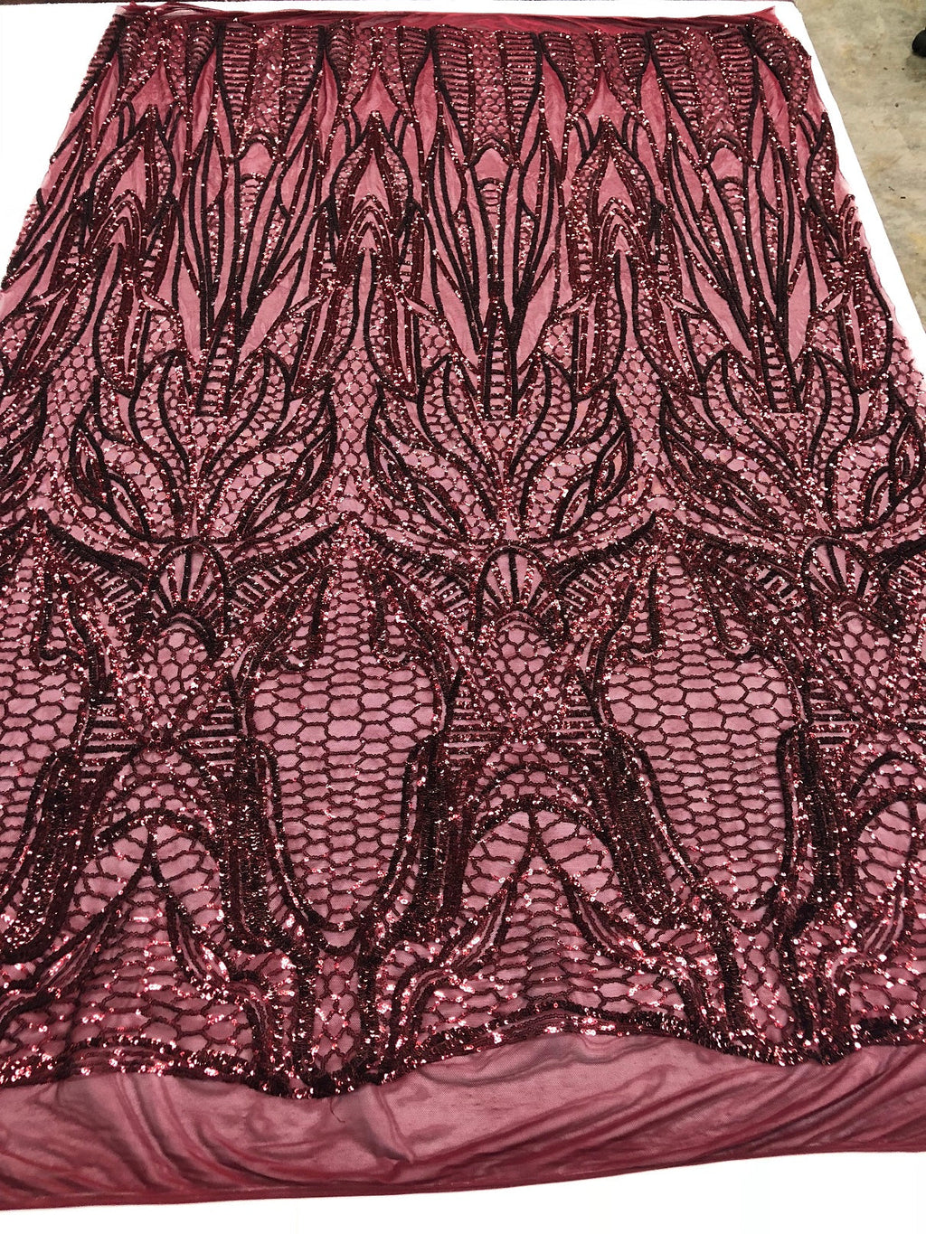 Geometric Line Sequins 4 Way Stretch Fabric - Burgundy - Quality Design Fabric By The Yard