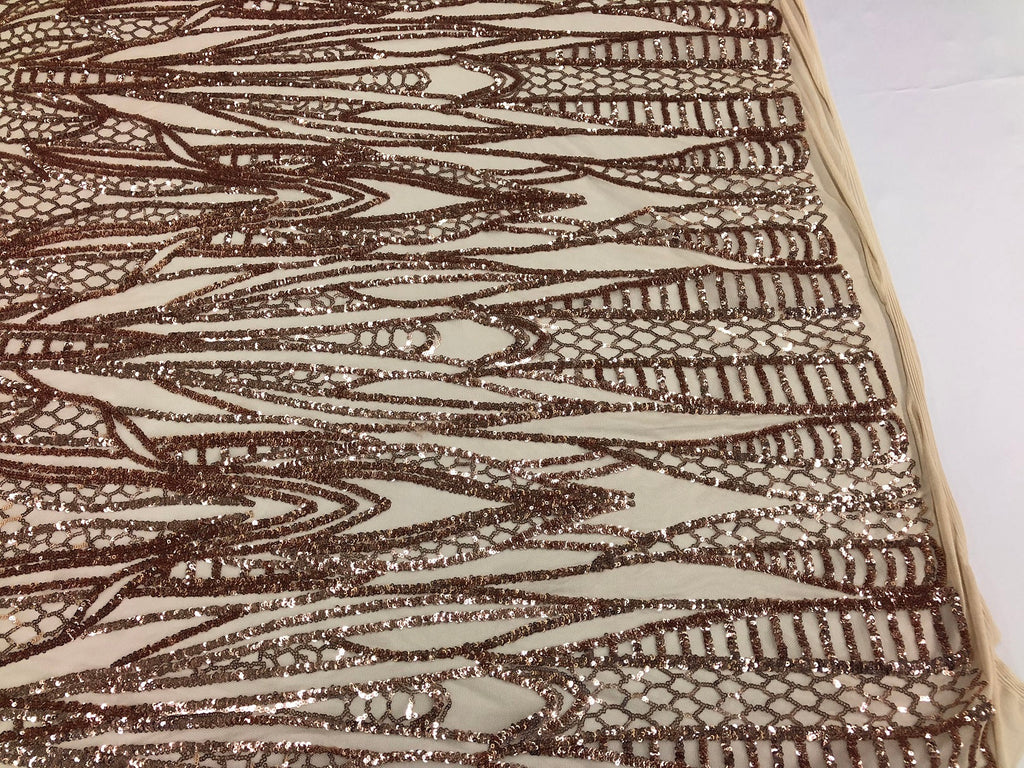 Geometric Line Sequins 4 Way Stretch Fabric - Champagne -  Quality Design Fabric By The Yard