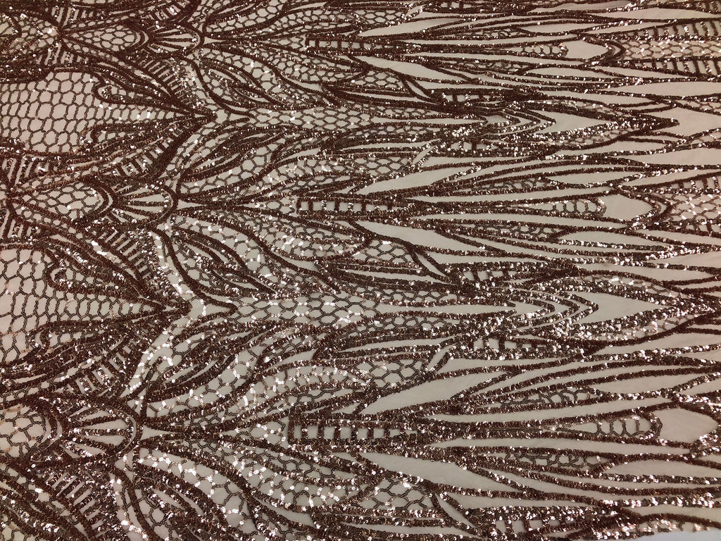Geometric Line Sequins 4 Way Stretch Fabric - Champagne -  Quality Design Fabric By The Yard