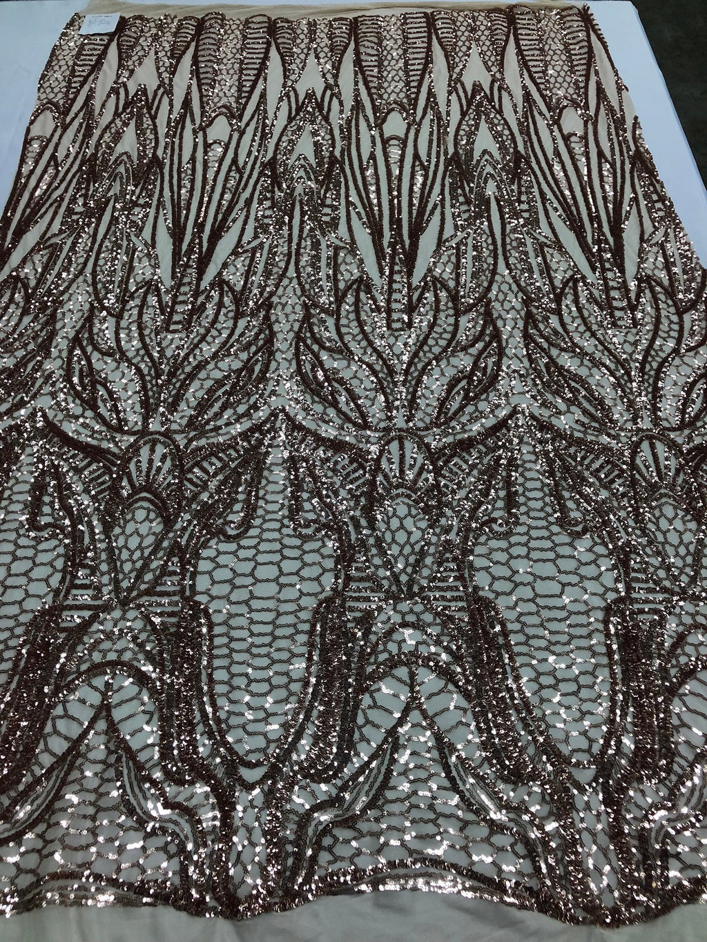 Geometric Line Sequins 4 Way Stretch Fabric - Champagne -  Quality Design Fabric By The Yard