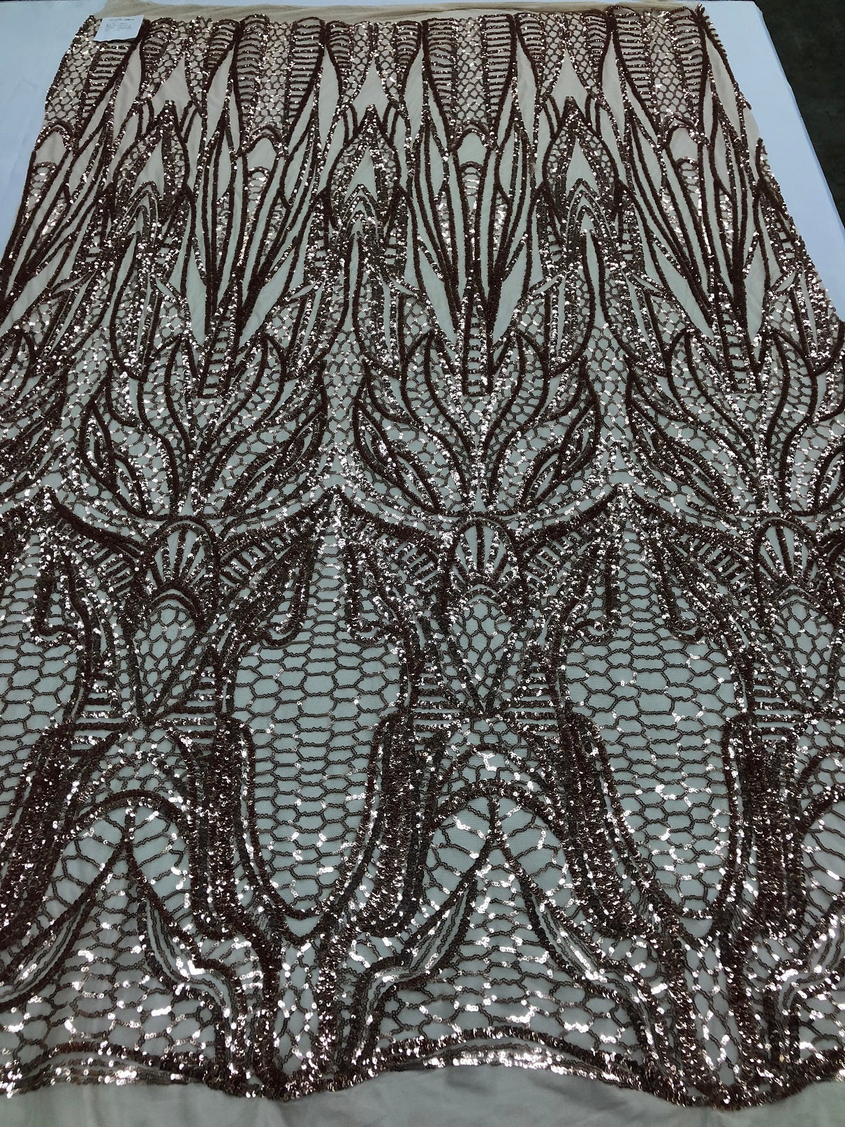 Geometric Line Sequins 4 Way Stretch Fabric - Champagne -  Quality Design Fabric By The Yard