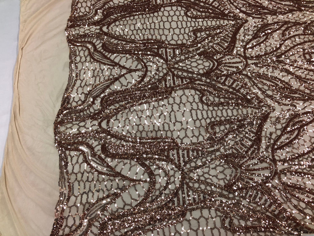 Geometric Line Sequins 4 Way Stretch Fabric - Champagne -  Quality Design Fabric By The Yard