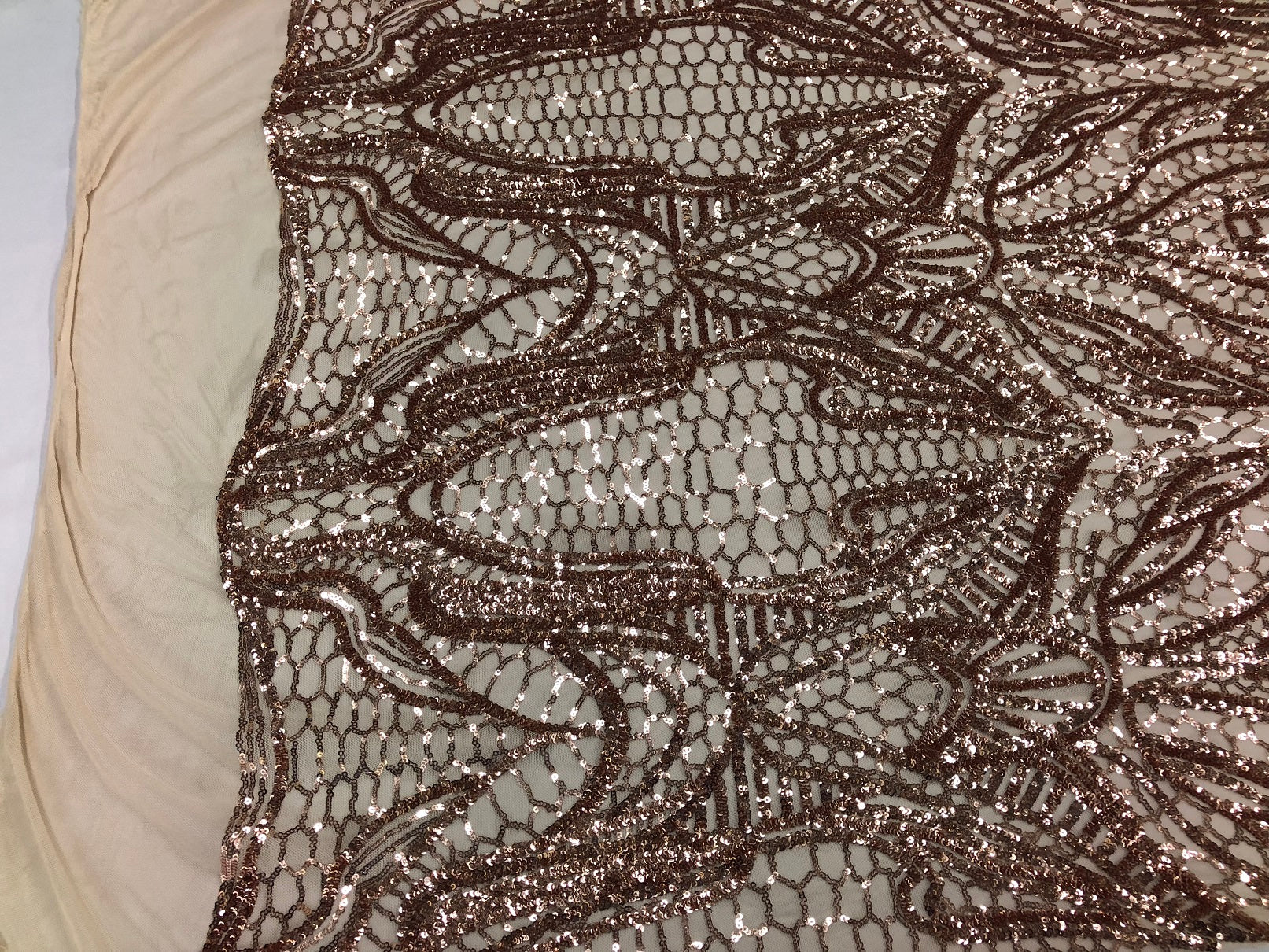 Geometric Line Sequins 4 Way Stretch Fabric - Champagne -  Quality Design Fabric By The Yard