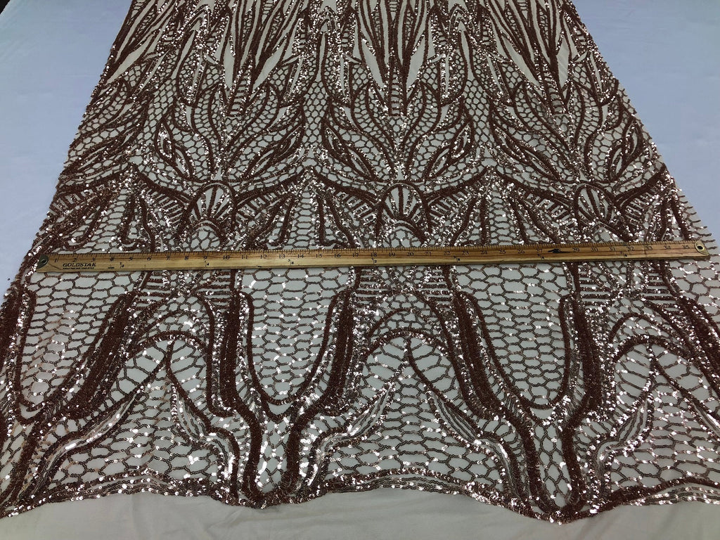 Geometric Line Sequins 4 Way Stretch Fabric - Champagne -  Quality Design Fabric By The Yard