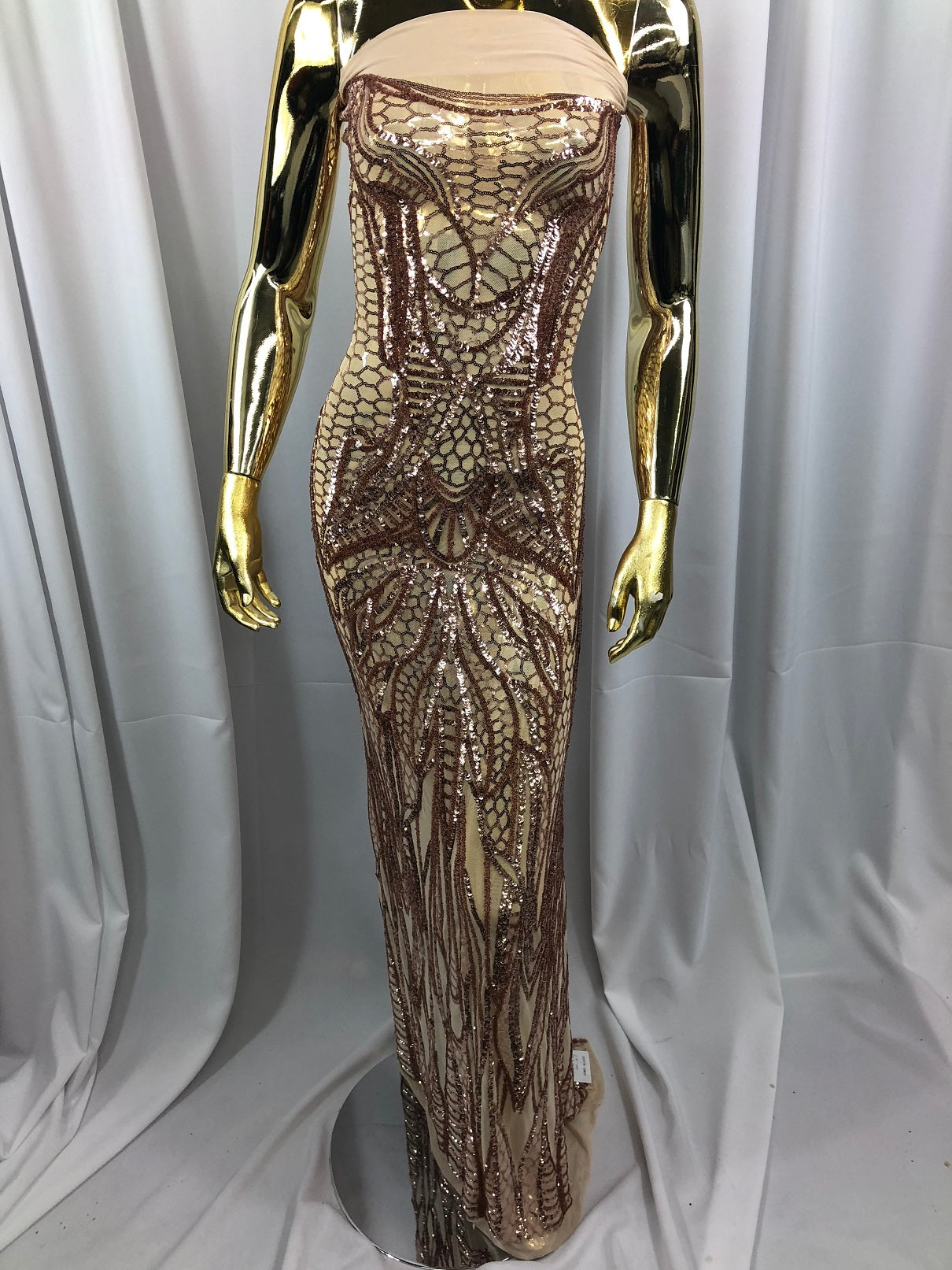 Geometric Line Sequins 4 Way Stretch Fabric - Champagne -  Quality Design Fabric By The Yard