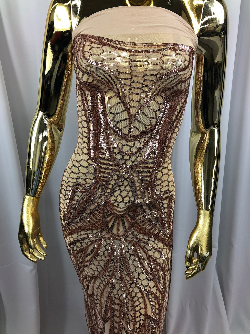 Geometric Line Sequins 4 Way Stretch Fabric - Champagne -  Quality Design Fabric By The Yard