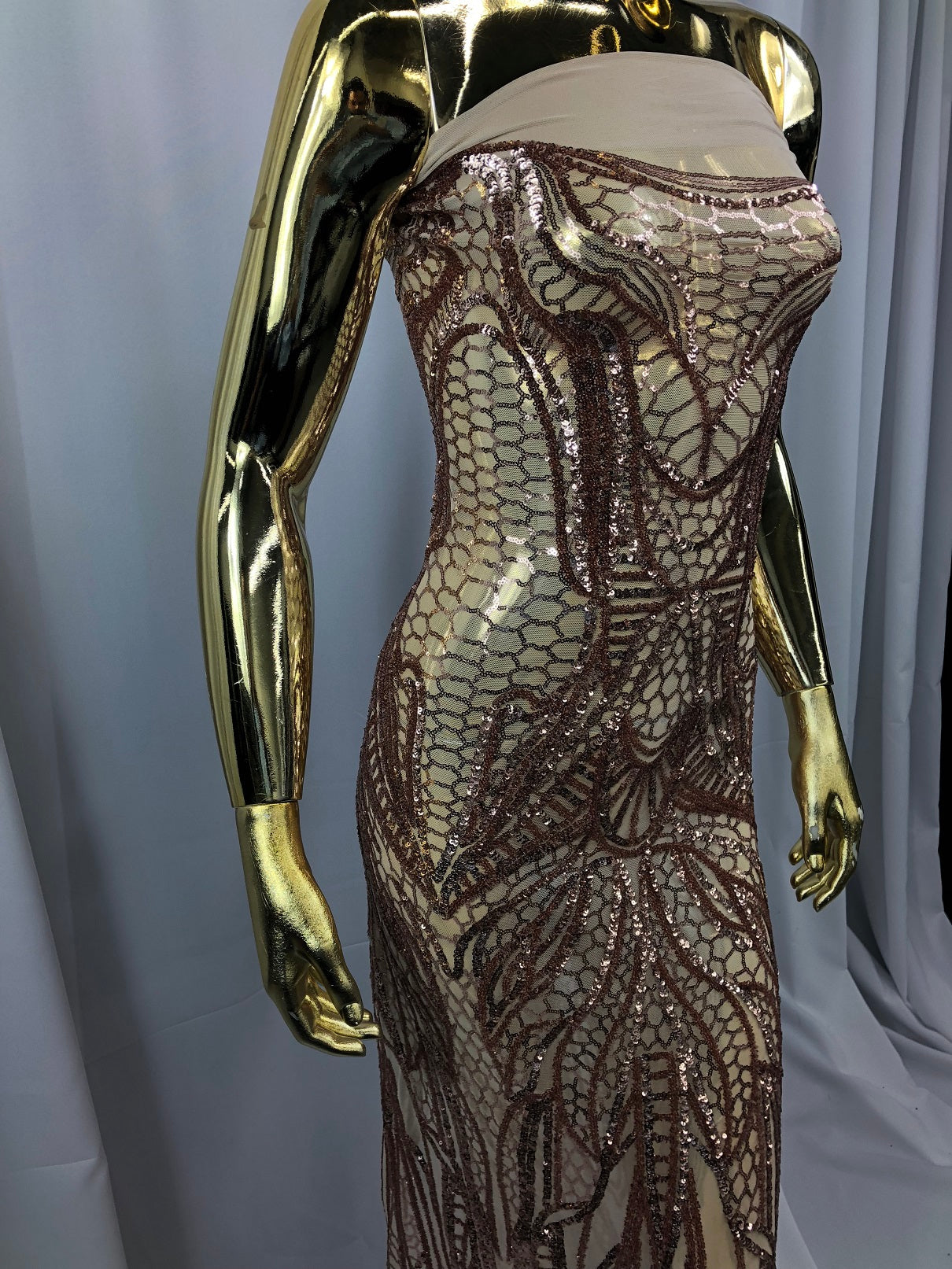 Geometric Line Sequins 4 Way Stretch Fabric - Champagne -  Quality Design Fabric By The Yard