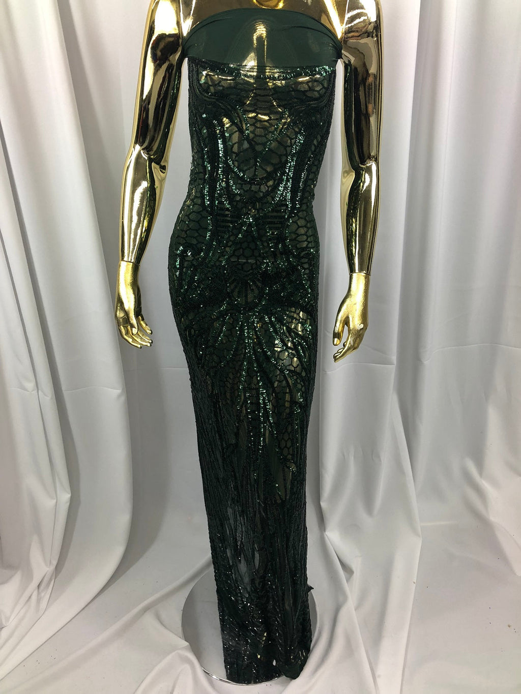 Geometric Line Sequins 4 Way Stretch Fabric - Hunter Green -  Quality Design Fabric By The Yard