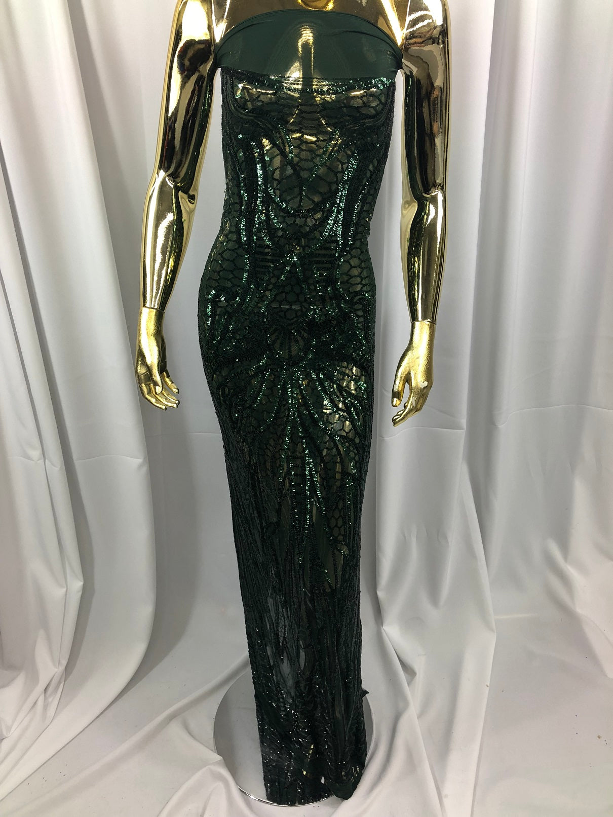 Geometric Line Sequins 4 Way Stretch Fabric - Hunter Green -  Quality Design Fabric By The Yard