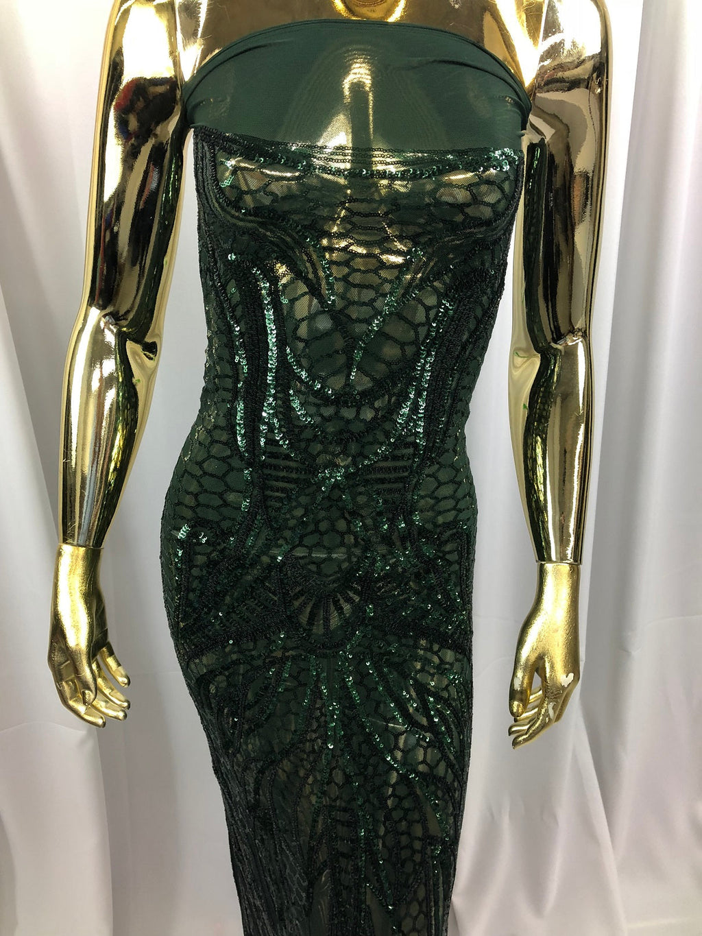 Geometric Line Sequins 4 Way Stretch Fabric - Hunter Green -  Quality Design Fabric By The Yard