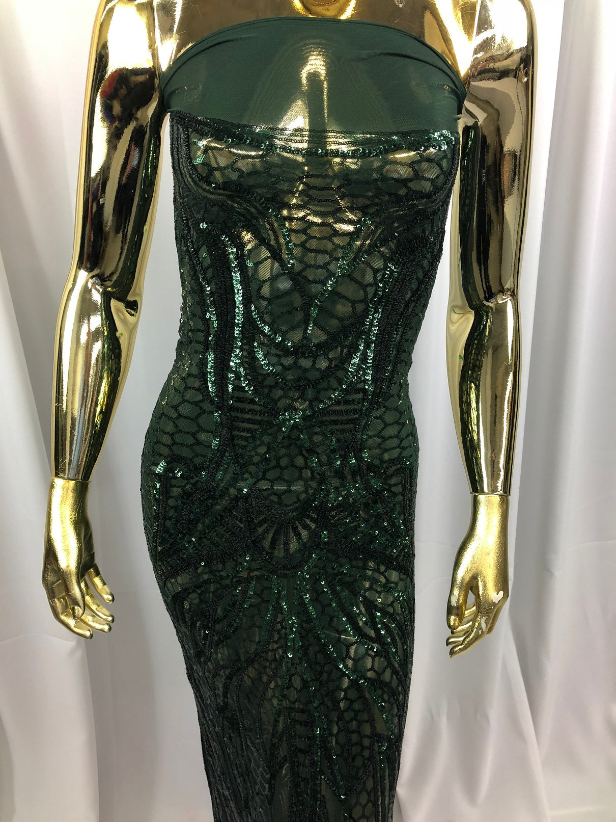 Geometric Line Sequins 4 Way Stretch Fabric - Hunter Green -  Quality Design Fabric By The Yard
