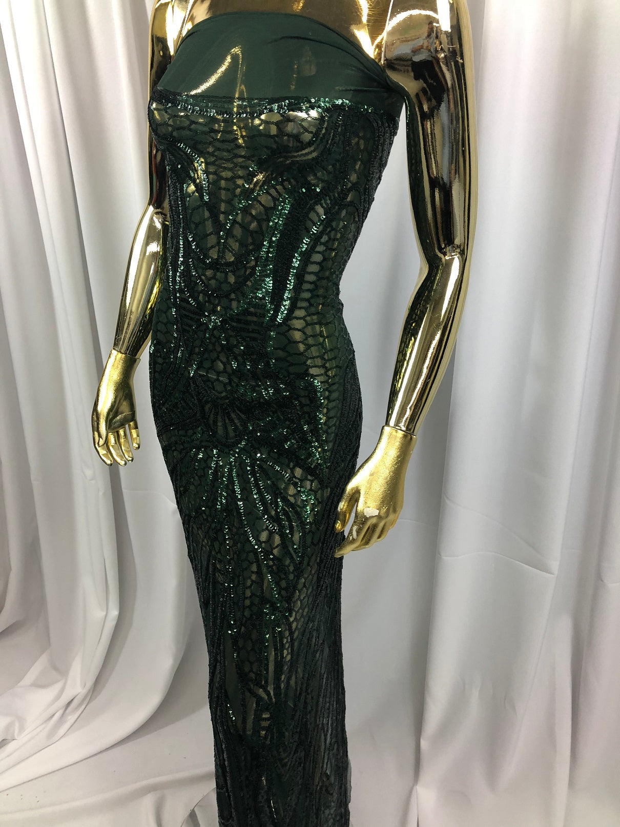 Geometric Line Sequins 4 Way Stretch Fabric - Hunter Green -  Quality Design Fabric By The Yard