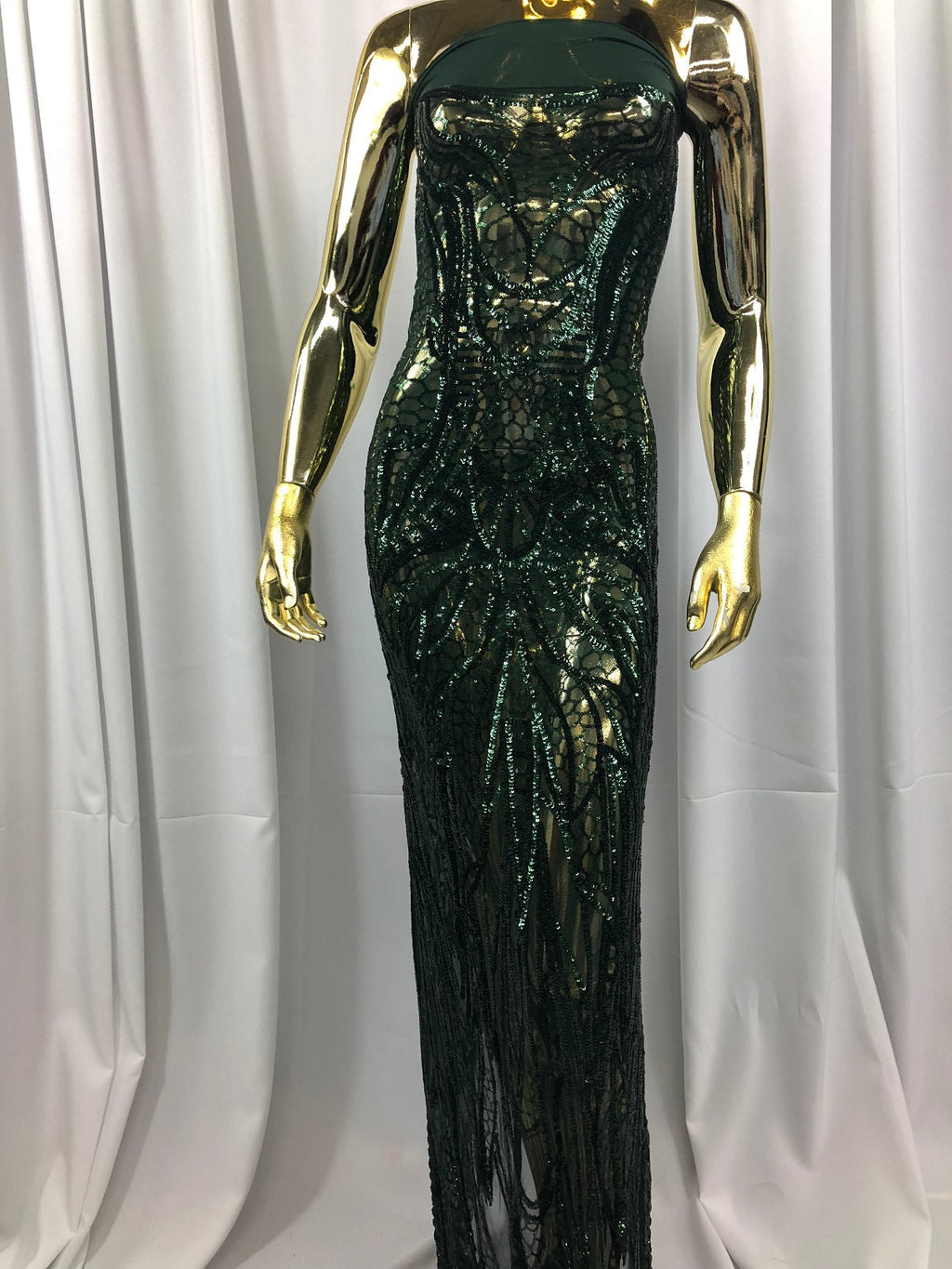 Geometric Line Sequins 4 Way Stretch Fabric - Hunter Green -  Quality Design Fabric By The Yard