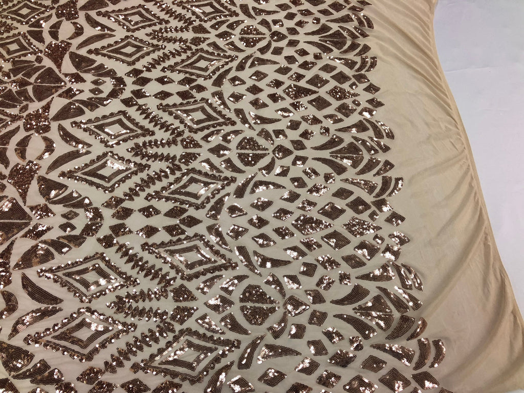 Geometric Patterns 4 Way Stretch Sequins Fabric Champagne Shiny Sequins Fashion Design By The Yard