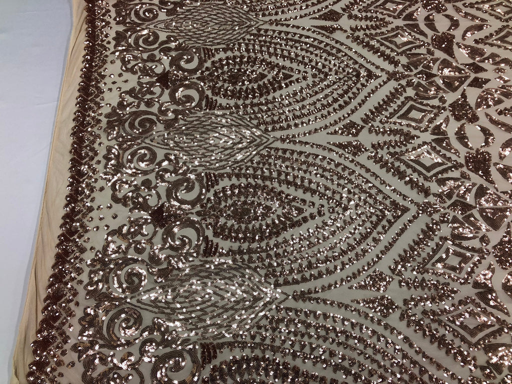 Geometric Patterns 4 Way Stretch Sequins Fabric Champagne Shiny Sequins Fashion Design By The Yard