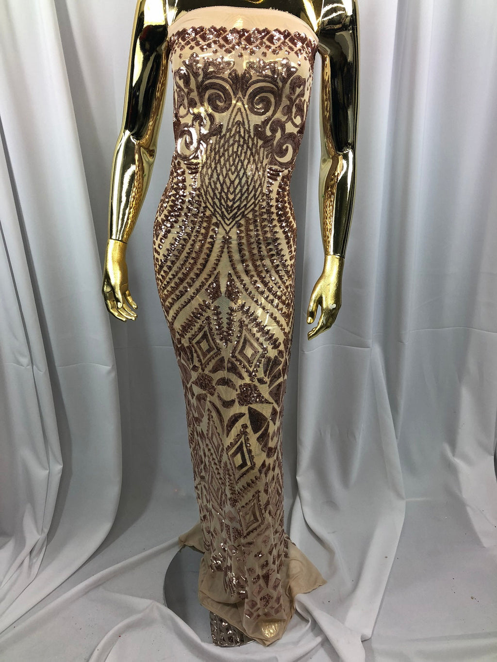 Geometric Patterns 4 Way Stretch Sequins Fabric Champagne Shiny Sequins Fashion Design By The Yard