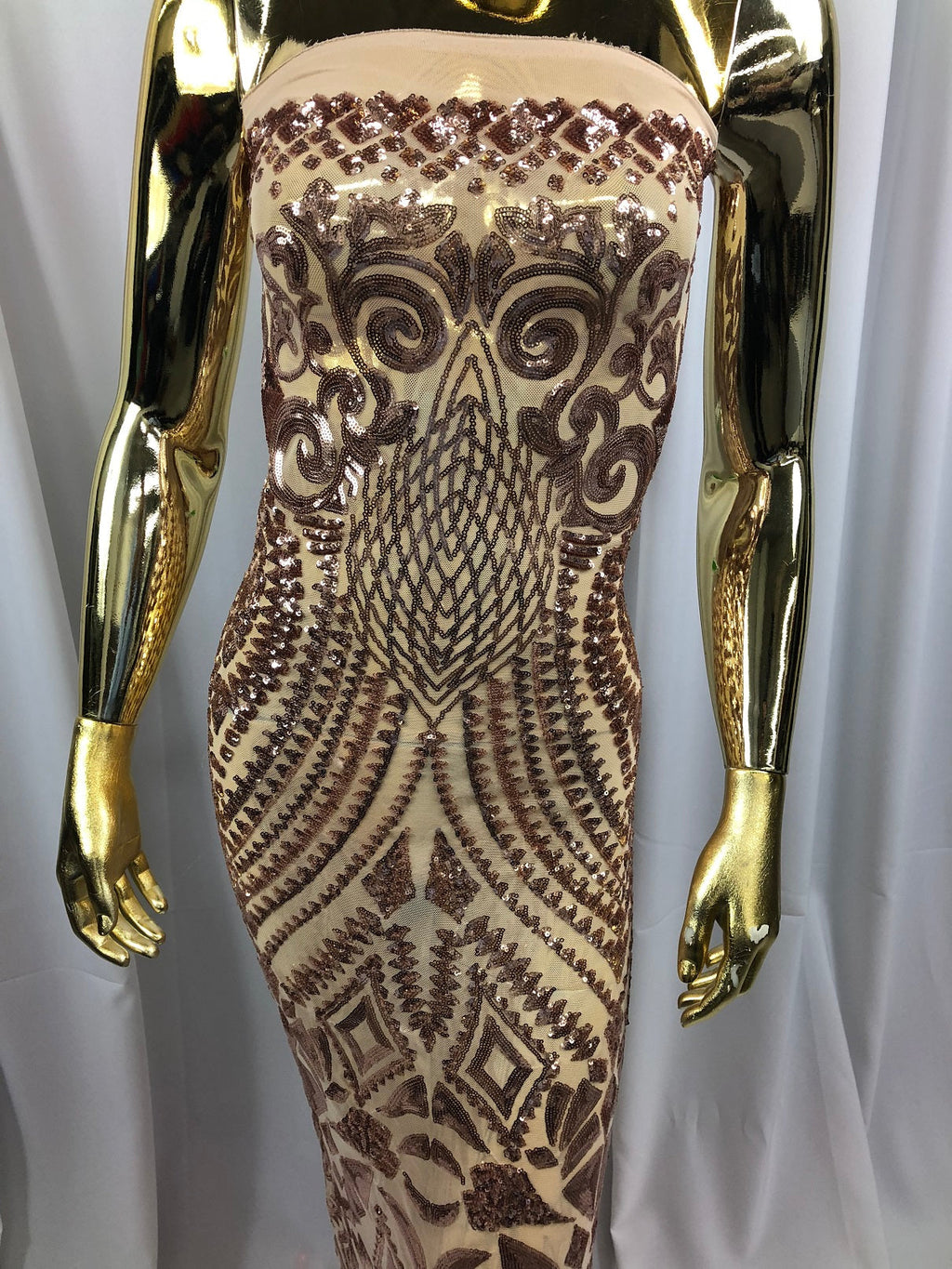 Geometric Patterns 4 Way Stretch Sequins Fabric Champagne Shiny Sequins Fashion Design By The Yard