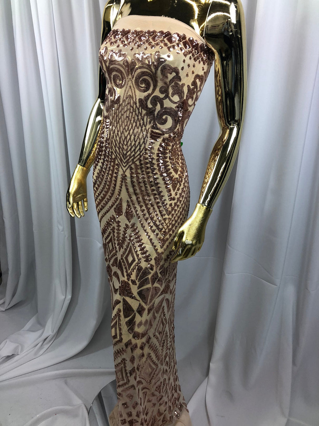 Geometric Patterns 4 Way Stretch Sequins Fabric Champagne Shiny Sequins Fashion Design By The Yard