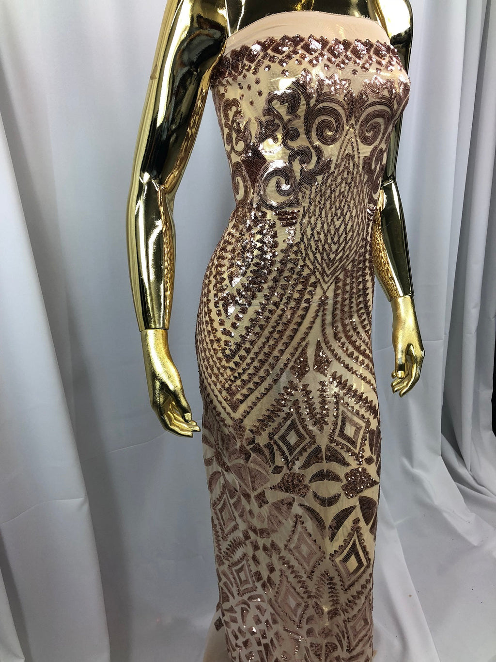 Geometric Patterns 4 Way Stretch Sequins Fabric Champagne Shiny Sequins Fashion Design By The Yard