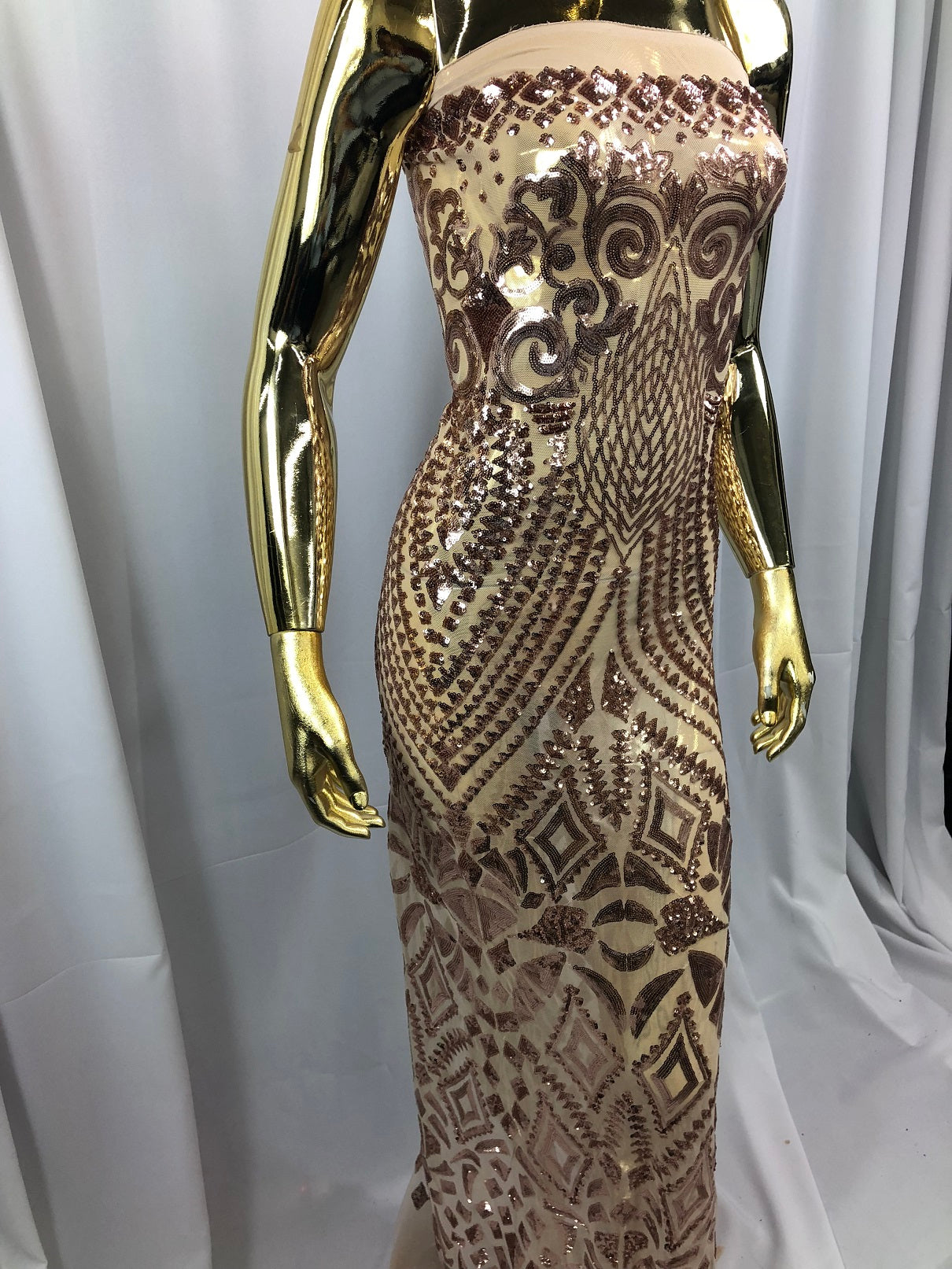 Geometric Patterns 4 Way Stretch Sequins Fabric Champagne Shiny Sequins Fashion Design By The Yard