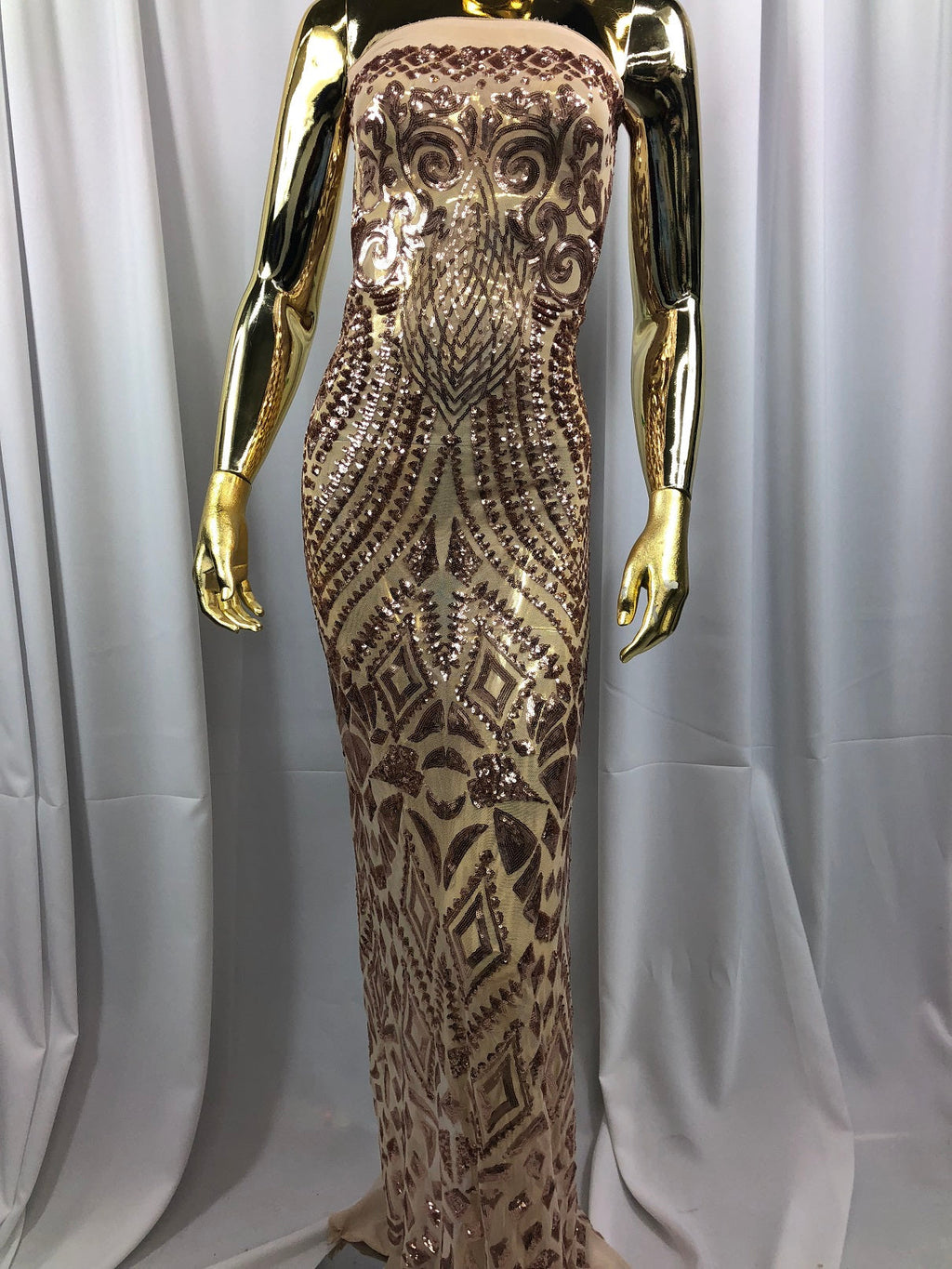 Geometric Patterns 4 Way Stretch Sequins Fabric Champagne Shiny Sequins Fashion Design By The Yard