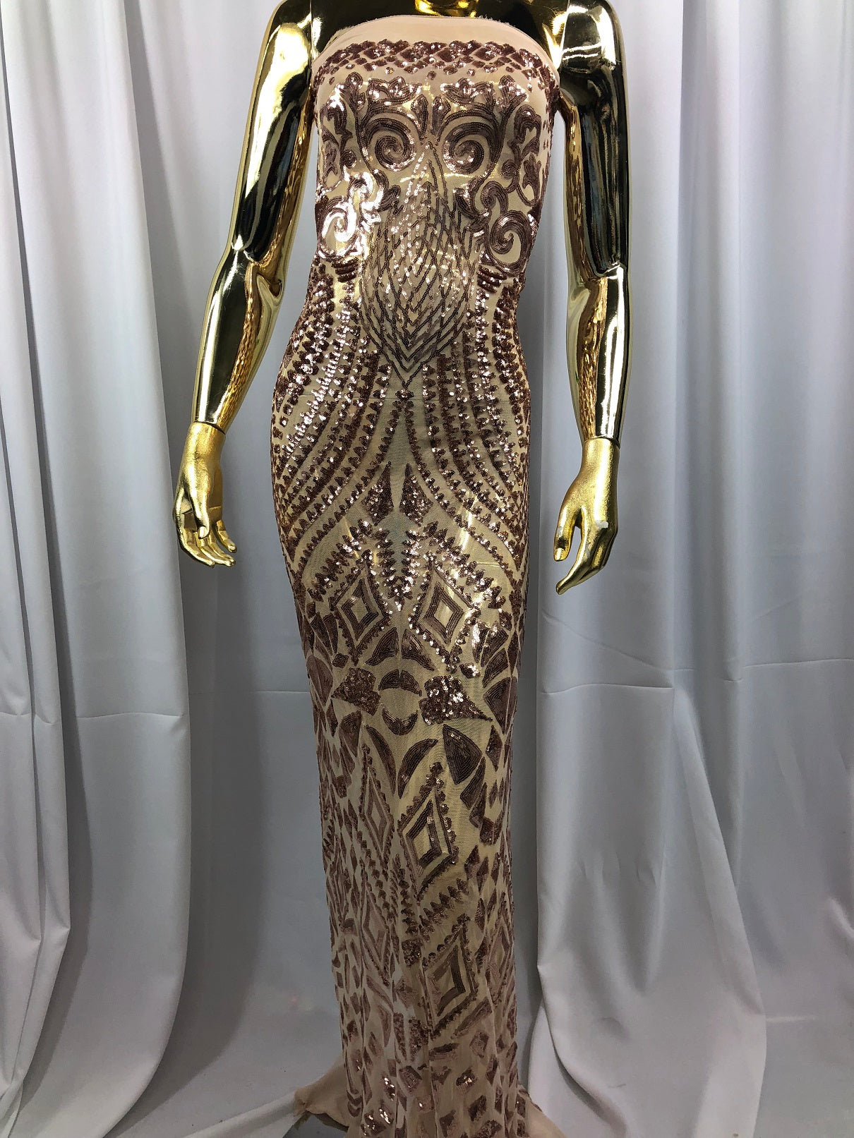 Geometric Patterns 4 Way Stretch Sequins Fabric Champagne Shiny Sequins Fashion Design By The Yard
